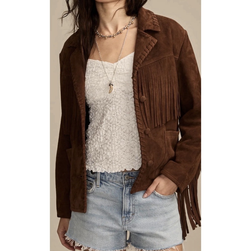 Lucky‎ Brand Festival XL Western Fringed Suede Leather Jacket Chestnut New 499$